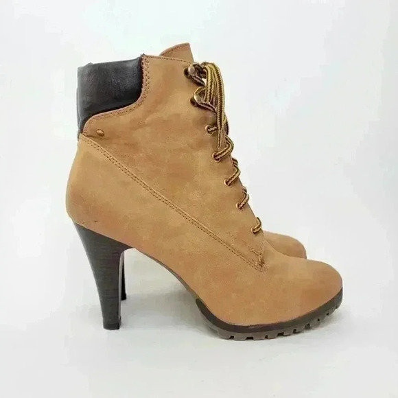 Nubuck Leather Lace-Up Stiletto Heel Chukka Booties - 9.5 - Picture 7 of 12
